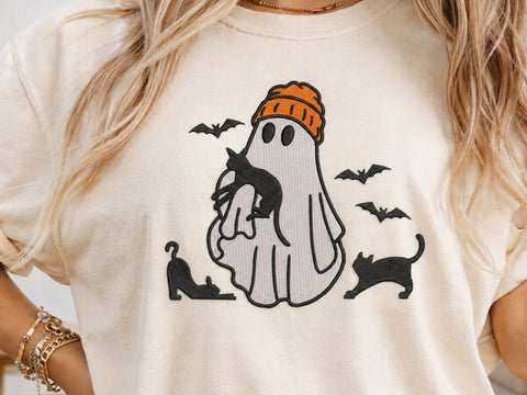 Ghost Holding Cat Embroidery Design, 4 sizes, Ghost Machine Embroidery Design, Halloween Cat Embroidery Files, Halloween Embroidery Embroidery/Applique DESIGNS DesignDestine 