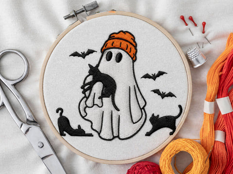 Ghost Holding Cat Embroidery Design, 4 sizes, Ghost Machine Embroidery Design, Halloween Cat Embroidery Files, Halloween Embroidery Embroidery/Applique DESIGNS DesignDestine 