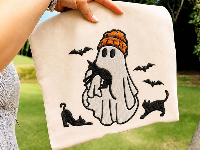 Ghost Holding Cat Embroidery Design, 4 sizes, Ghost Machine Embroidery Design, Halloween Cat Embroidery Files, Halloween Embroidery Embroidery/Applique DESIGNS DesignDestine 