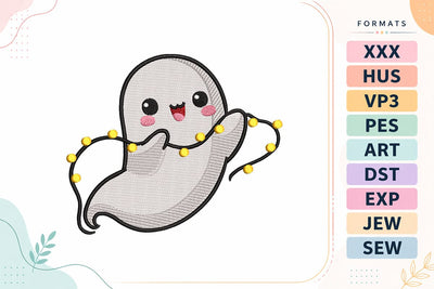 Ghost Holding String Lights Halloween Embroidery Design Embroidery/Applique DESIGNS sg embroidery 