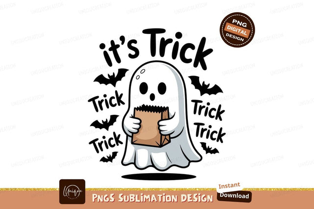 Ghost holding trick or treat bag halloween Sublimation Designangry 
