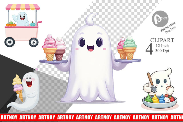 Ghost Ice Cream Clipart Sublimation artnoy 