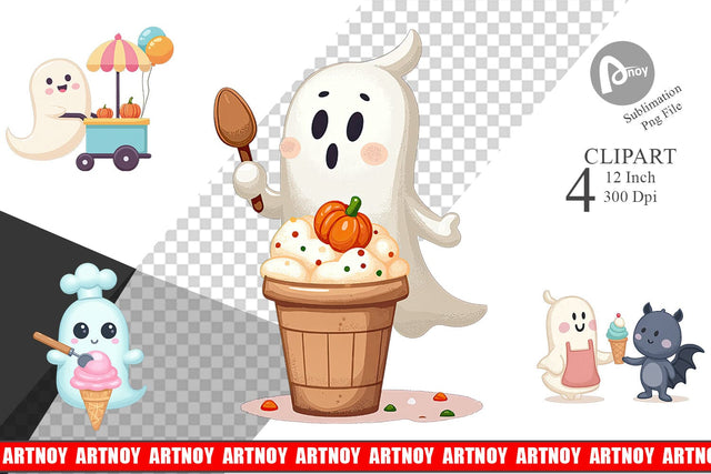 Ghost Ice Cream Clipart Sublimation artnoy 