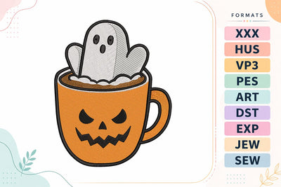 Ghost in Jack-o'-Lantern Mug Halloween Embroidery Design Embroidery/Applique DESIGNS sg embroidery 