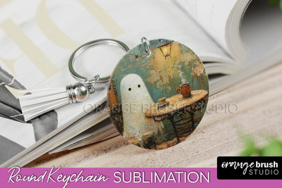 Ghost Keychain - Vintage Halloween Keychain Sublimation Sublimation OrangeBrushStudio 