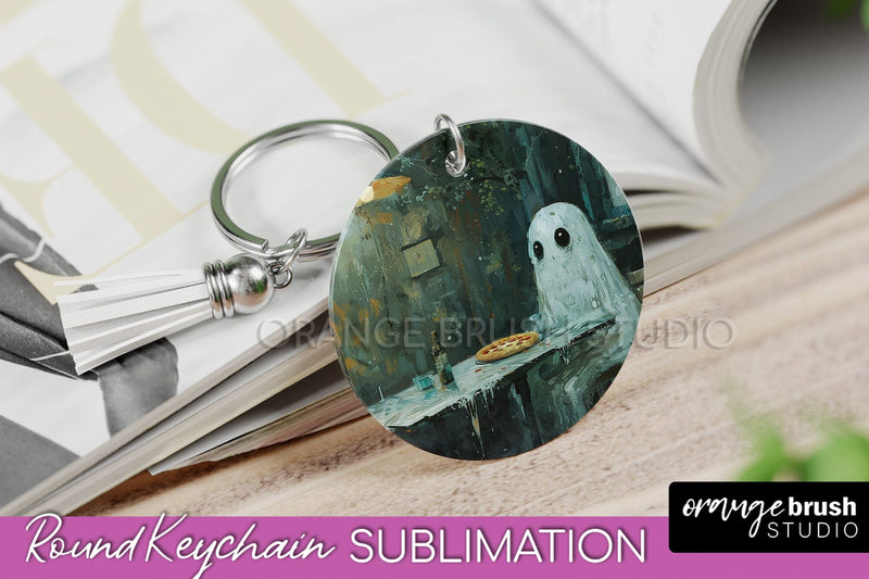 Ghost Keychain - Vintage Halloween Keychain Sublimation Sublimation OrangeBrushStudio 