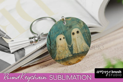 Ghost Keychain - Vintage Halloween Keychain Sublimation Sublimation OrangeBrushStudio 