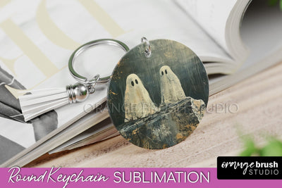 Ghost Keychain - Vintage Halloween Keychain Sublimation Sublimation OrangeBrushStudio 