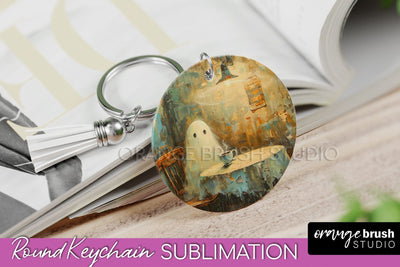 Ghost Keychain - Vintage Halloween Keychain Sublimation Sublimation OrangeBrushStudio 
