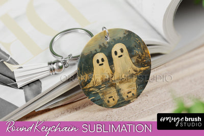 Ghost Keychain - Vintage Halloween Keychain Sublimation Sublimation OrangeBrushStudio 