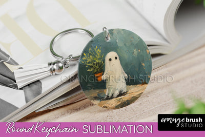 Ghost Keychain - Vintage Halloween Keychain Sublimation Sublimation OrangeBrushStudio 