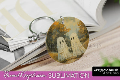 Ghost Keychain - Vintage Halloween Keychain Sublimation Sublimation OrangeBrushStudio 