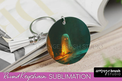 Ghost Keychain - Vintage Halloween Keychain Sublimation Sublimation OrangeBrushStudio 