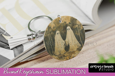 Ghost Keychain - Vintage Halloween Keychain Sublimation Sublimation OrangeBrushStudio 