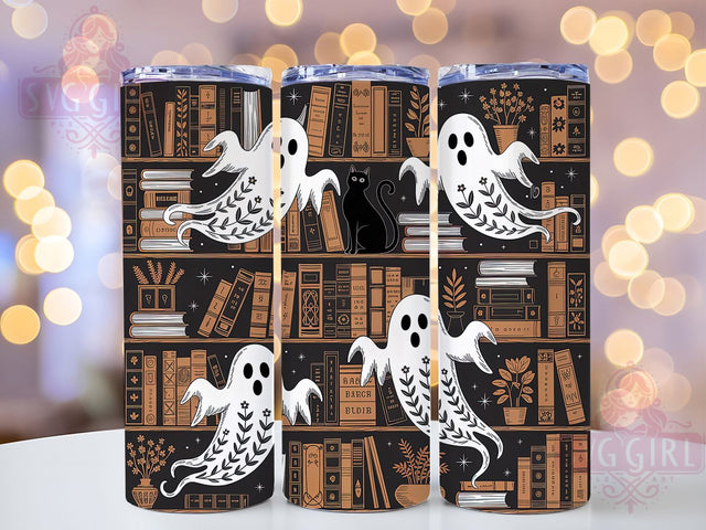Ghost Library Bookish Cozy Halloween Tumbler, Bookish Halloween Wrap, Cozy Spooky Cup, Floral Ghost Design, 20Oz Sublimation Wrap, Cottagecore Halloween Drinkware, Cute Haunted Books Tumbler Sublimation SvggirlplusArt 