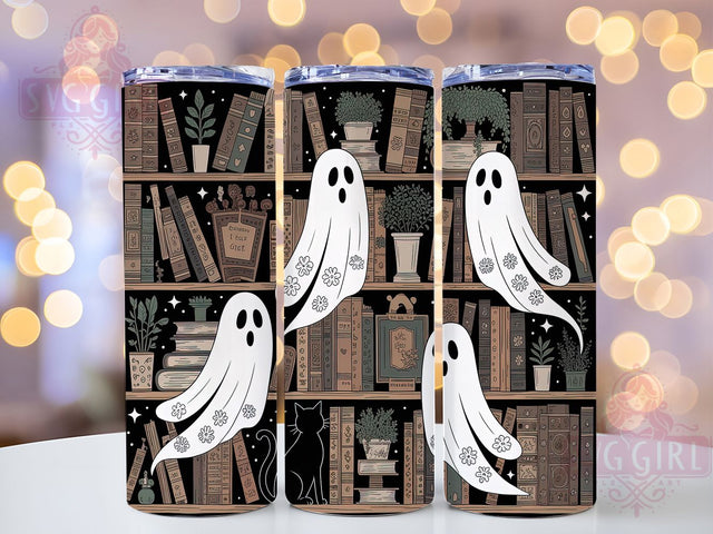 Ghost Library Bookish Cozy Halloween Tumbler, Bookish Halloween Wrap, Cozy Spooky Cup, Floral Ghost Design, 20Oz Sublimation Wrap, Cottagecore Halloween Drinkware, Cute Haunted Books Tumbler Sublimation SvggirlplusArt 