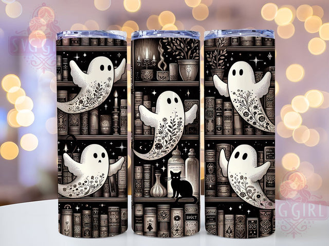 Ghost Library Bookish Cozy Halloween Tumbler, Bookish Halloween Wrap, Cozy Spooky Cup, Floral Ghost Design, 20Oz Sublimation Wrap, Cottagecore Halloween Drinkware, Cute Haunted Books Tumbler Sublimation SvggirlplusArt 