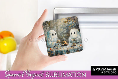 Ghost Magnet Sublimation - Cute Halloween Magnet Design Sublimation OrangeBrushStudio 