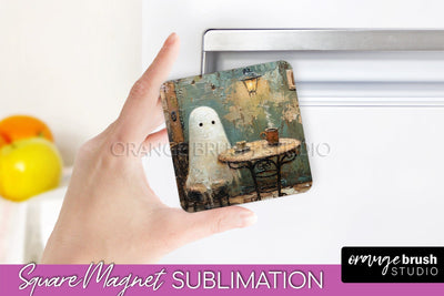 Ghost Magnet Sublimation - Cute Halloween Magnet Design Sublimation OrangeBrushStudio 