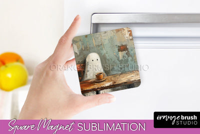 Ghost Magnet Sublimation - Cute Halloween Magnet Design Sublimation OrangeBrushStudio 