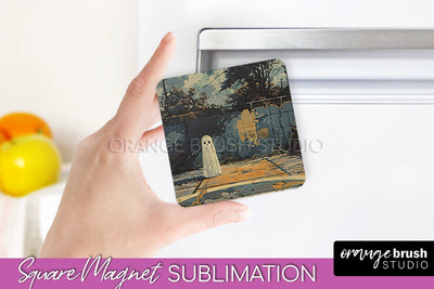 Ghost Magnet Sublimation - Cute Halloween Magnet Design Sublimation OrangeBrushStudio 