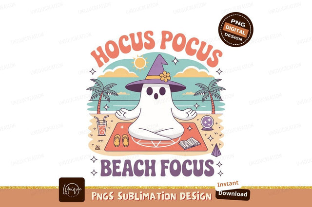 Ghost meditating on beach with witch hat image Sublimation Designangry 