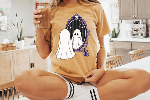 Ghost Mirror PNG, Cute Halloween Ghost Reflection Sublimation Pickled Thistle Creative 