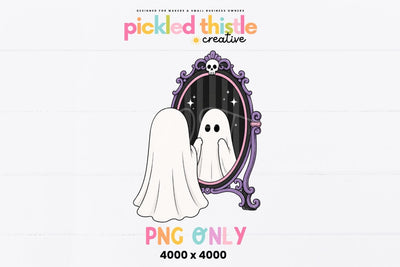 Ghost Mirror PNG, Cute Halloween Ghost Reflection Sublimation Pickled Thistle Creative 