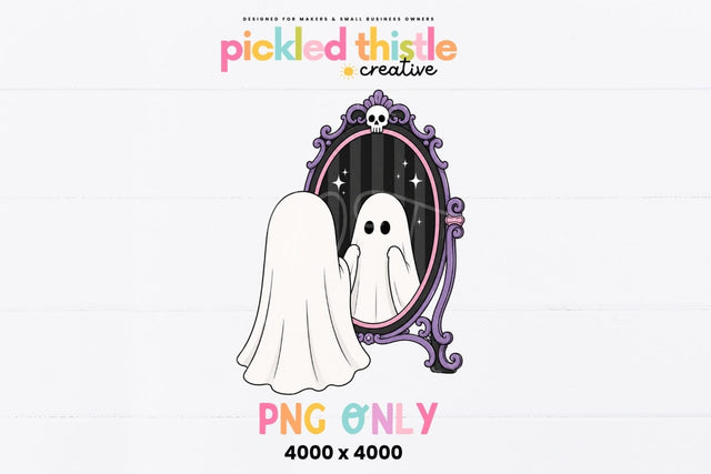 Ghost Mirror PNG, Cute Halloween Ghost Reflection Sublimation Pickled Thistle Creative 