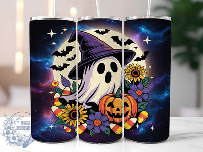 Ghost Moon Cosmic Glow 20oz Tumbler, Ghost Motif, Moon Accent, Cosmic Theme, Glow Effect, Halloween Charm, Skinny Tumbler, Sublimation PNG Sublimation ToriDesigns 