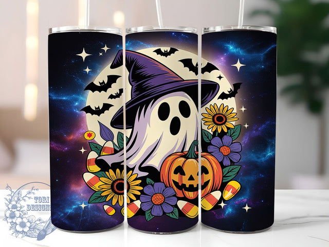 Ghost Moon Cosmic Glow 20oz Tumbler, Ghost Motif, Moon Accent, Cosmic Theme, Glow Effect, Halloween Charm, Skinny Tumbler, Sublimation PNG Sublimation ToriDesigns 