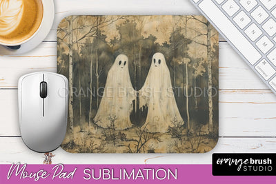 Ghost Mouse Pad, Cute Halloween Sublimation Mousepad Design Sublimation OrangeBrushStudio 