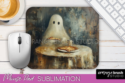 Ghost Mouse Pad, Cute Halloween Sublimation Mousepad Design Sublimation OrangeBrushStudio 