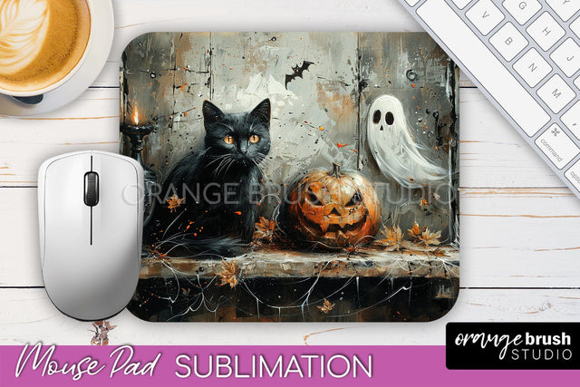 Ghost Mouse Pad, Cute Halloween Sublimation Mousepad Design Sublimation OrangeBrushStudio 