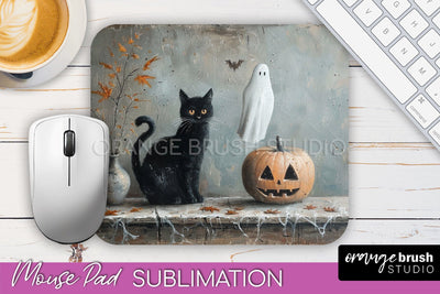 Ghost Mouse Pad, Cute Halloween Sublimation Mousepad Design Sublimation OrangeBrushStudio 