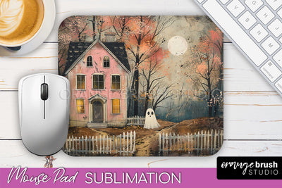 Ghost Mouse Pad, Cute Halloween Sublimation Mousepad Design Sublimation OrangeBrushStudio 