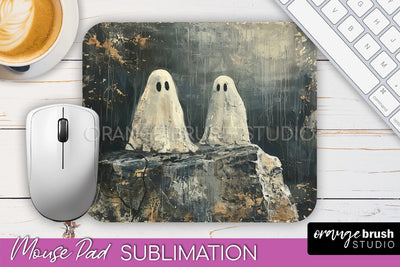 Ghost Mouse Pad, Cute Halloween Sublimation Mousepad Design Sublimation OrangeBrushStudio 