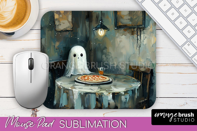 Ghost Mouse Pad, Cute Halloween Sublimation Mousepad Design Sublimation OrangeBrushStudio 