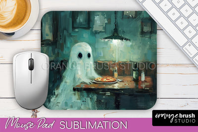 Ghost Mouse Pad, Cute Halloween Sublimation Mousepad Design Sublimation OrangeBrushStudio 