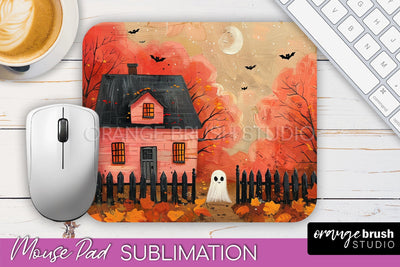 Ghost Mouse Pad, Cute Halloween Sublimation Mousepad Design Sublimation OrangeBrushStudio 
