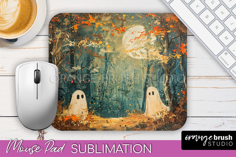 Ghost Mouse Pad, Cute Halloween Sublimation Mousepad Design Sublimation OrangeBrushStudio 