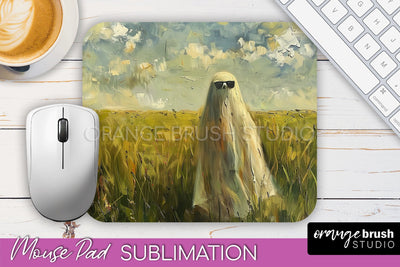 Ghost Mouse Pad, Cute Halloween Sublimation Mousepad Design Sublimation OrangeBrushStudio 