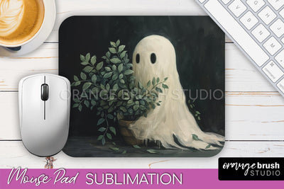 Ghost Mouse Pad, Cute Halloween Sublimation Mousepad Design Sublimation OrangeBrushStudio 