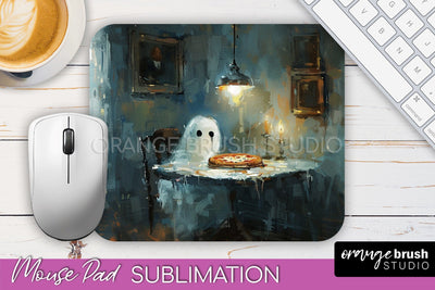 Ghost Mouse Pad, Cute Halloween Sublimation Mousepad Design Sublimation OrangeBrushStudio 
