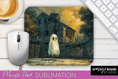 Ghost Mouse Pad, Cute Halloween Sublimation Mousepad Design Sublimation OrangeBrushStudio 