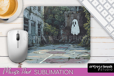 Ghost Mouse Pad, Cute Halloween Sublimation Mousepad Design Sublimation OrangeBrushStudio 