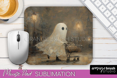 Ghost Mouse Pad, Cute Halloween Sublimation Mousepad Design Sublimation OrangeBrushStudio 