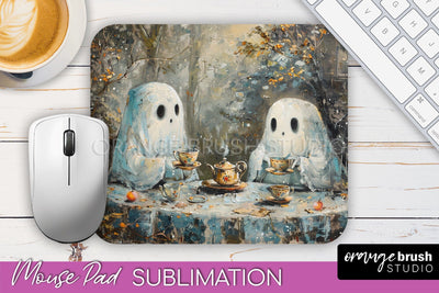 Ghost Mouse Pad, Cute Halloween Sublimation Mousepad Design Sublimation OrangeBrushStudio 