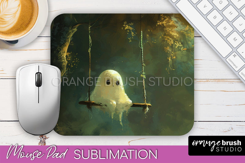 Ghost Mouse Pad, Cute Halloween Sublimation Mousepad Design Sublimation OrangeBrushStudio 