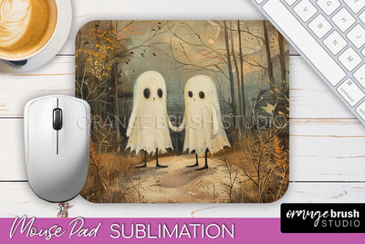 Ghost Mouse Pad, Cute Halloween Sublimation Mousepad Design Sublimation OrangeBrushStudio 